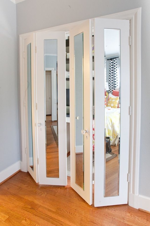Or add unframed mirrors to bifold closet doors.