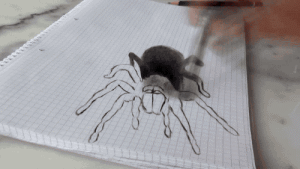 粑粑畫了只超逼真3D蜘蛛想嚇唬小女兒，沒想到女兒反應如此凶殘