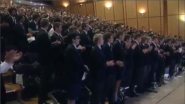 As he finished to rapturous applause, his classmates surprised him with a traditional Haka dance.