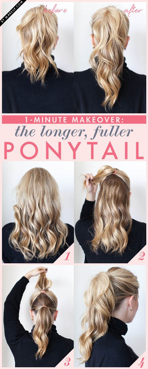 Fake longer hair by giving yourself two ponytails instead of one.