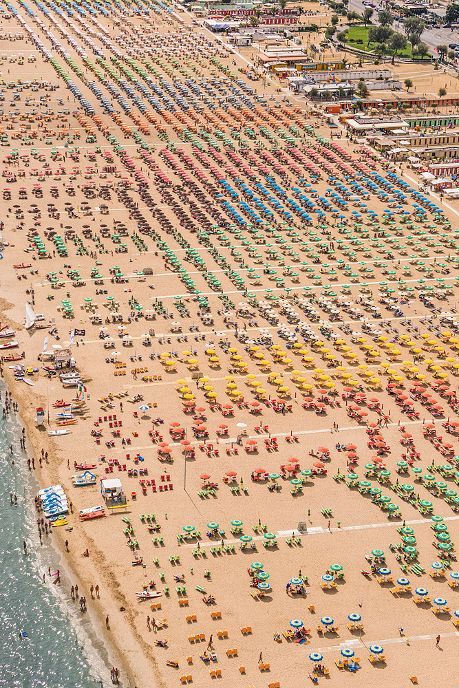 An aerial view of a beach in Italy.