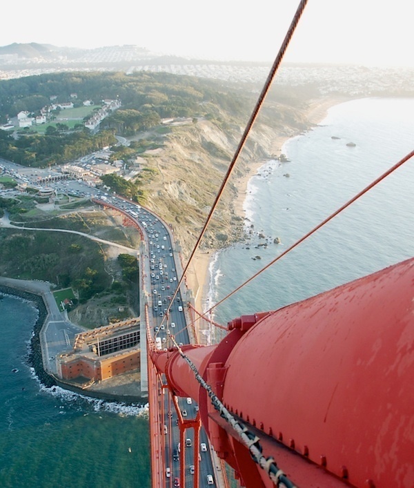 An incredible view from high on the Golden Gate Bridge.