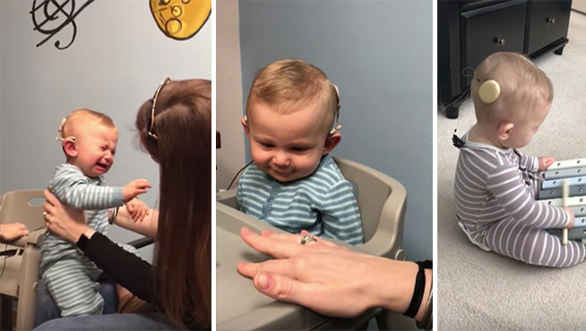 10個月大的失聰寶寶「第一次聽到媽媽的聲音」，他當場淚崩的反應讓大家太心酸了！