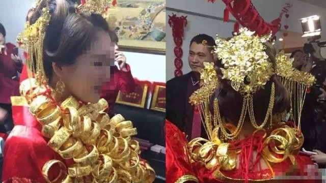 有錢就是好！中國土豪的世紀婚禮，新娘的脖子上帶了一座金山，小心自己的脖子脫臼啊！土豪的世界我真的不懂……