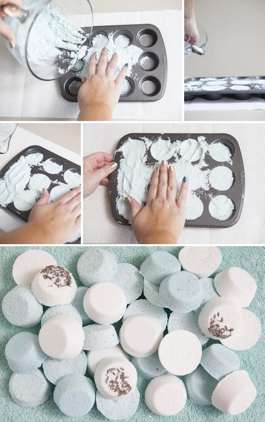 Make DIY bath bombs in a muffin tin.