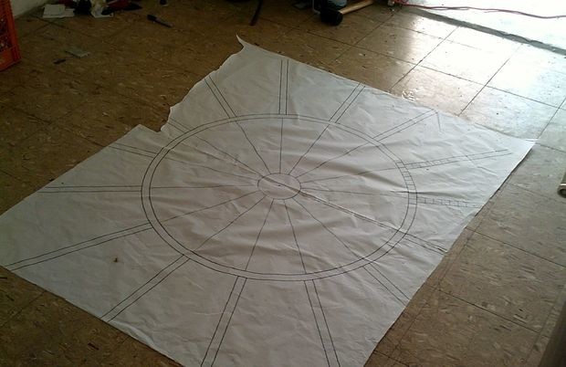 The design was laid out on the floor to make sure it was centered.