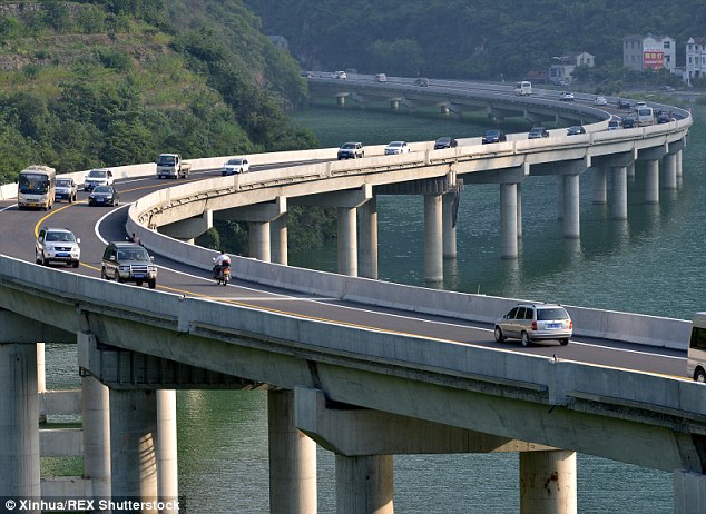 Road measures approximately 6.8 miles in length and is built on top of a bridge that follows the river valley