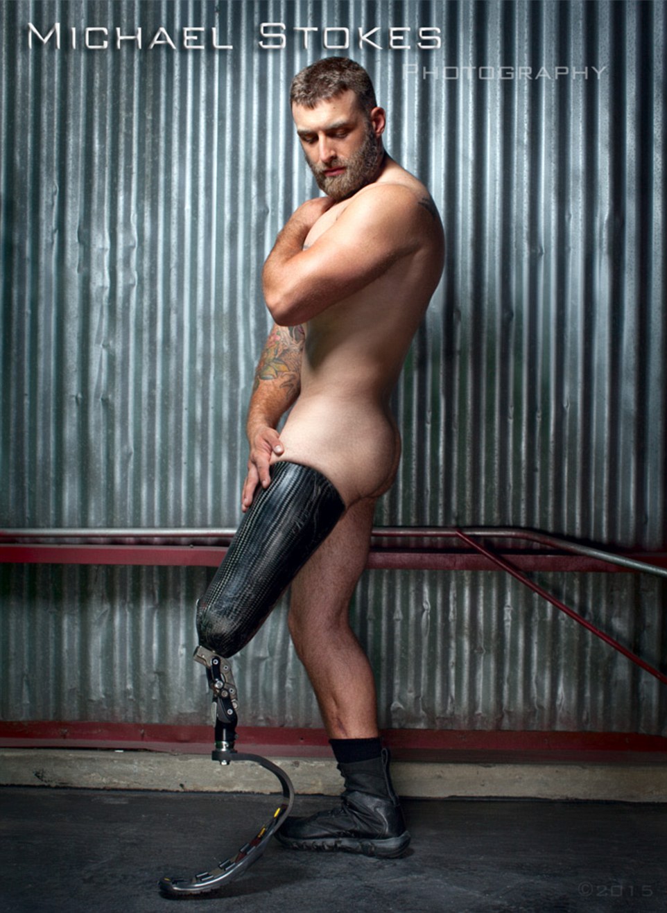 Michael Stokes; photographer; photography; male; model; nude; amputee; leg; earl granville; BT Urruela; soldiers; army; IED; bomb; wounded; veterans