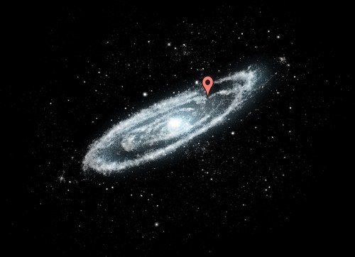 銀河係是如此的壯觀，以下這指標指出的就是你的家，地球，在銀河係中的位置