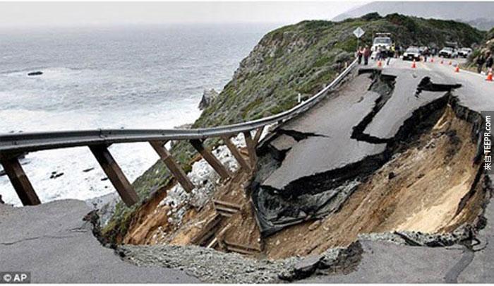 2）坍方摧毀了1號公路，2011（美國加州）