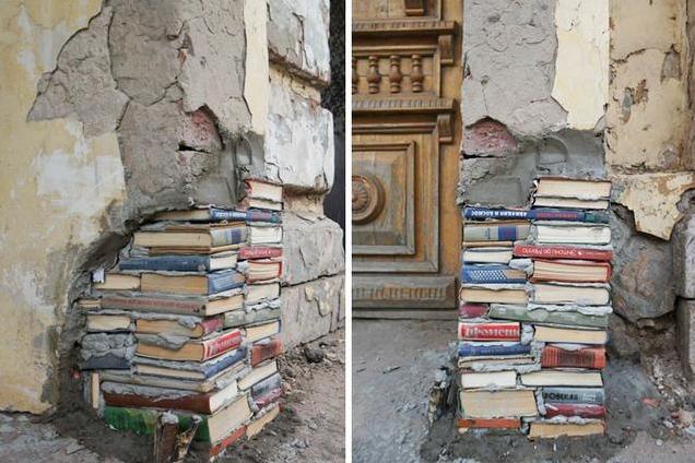 还可以用废旧的书籍来修补破损的墙壁.(慎用!理由同上!)