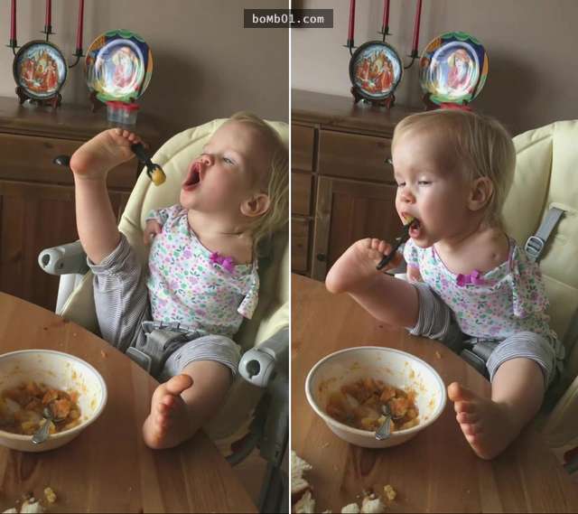 這位無臂小女童不靠爸媽餵食「自己用腳吃飯」，一口18秒的畫麵深深感動了超過4000萬位網友…