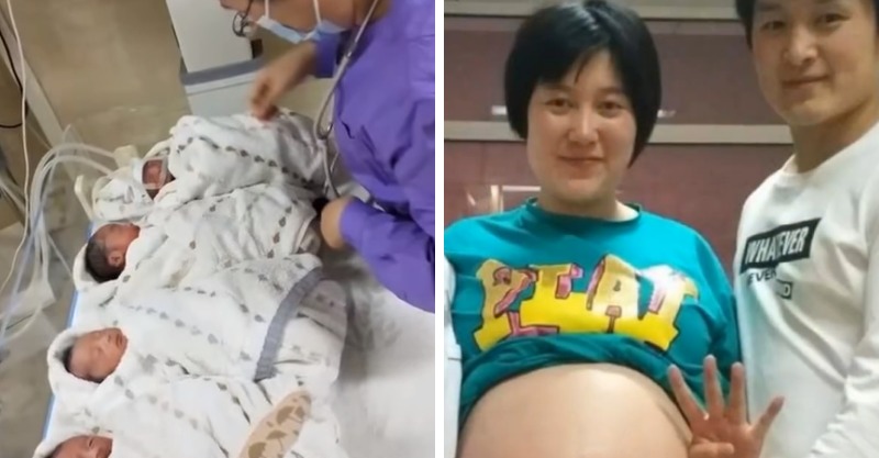 妈妈产下「罕见龙凤四胞胎」 一次凑到「两个好」爸暖喊: 生活再难也