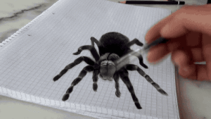 粑粑畫了只超逼真3D蜘蛛想嚇唬小女兒，沒想到女兒反應如此凶殘