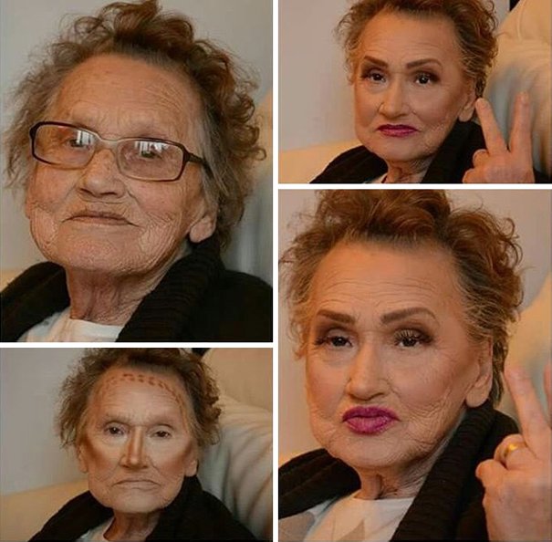 這名80歲的老太太請孫女幫她化妝，結果一不小心「年輕了至少20歲」讓網友都不敢相信！