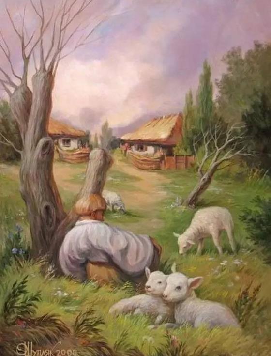 神奇！這張圖裡有6個人，4隻羊，你能全部找出來嗎？找到五個就是天才了！考驗你的眼力！