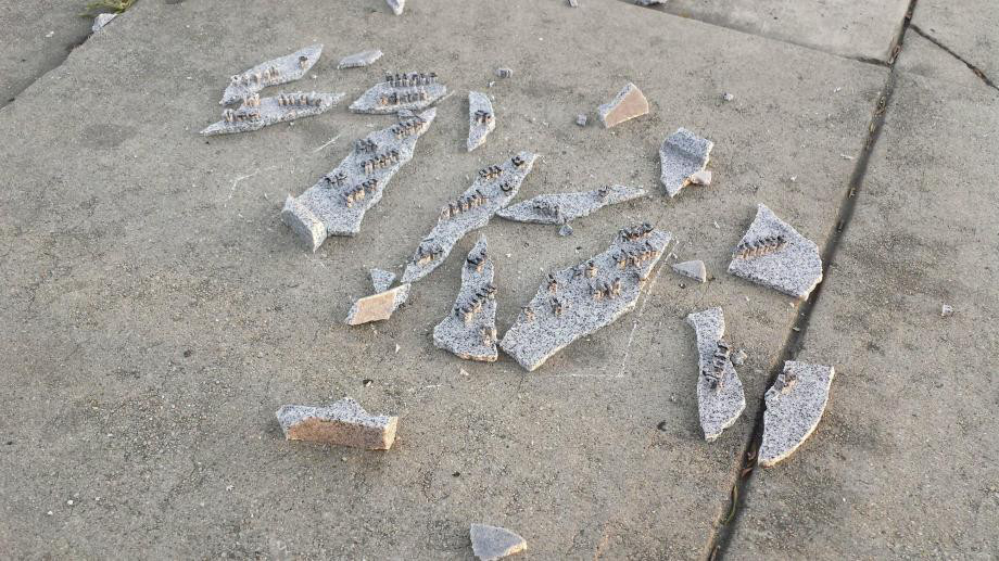 Before moving on from here he gave his first tablet a good smash. Since he had made the mold, making a replacement would be a snap and he needed to know that the tablets could be broken open easily. 

He dropped this one from about 3 feet.