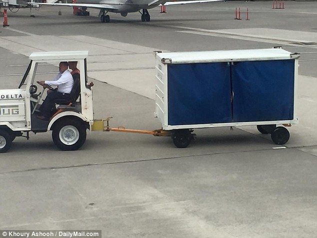 Pizza pizza! A baggage cart delivered a massive Pizza Hut infusion for a Delta flight stuck on a tarmac in Knoxville after being diverted from Philadelphia to Atlanta