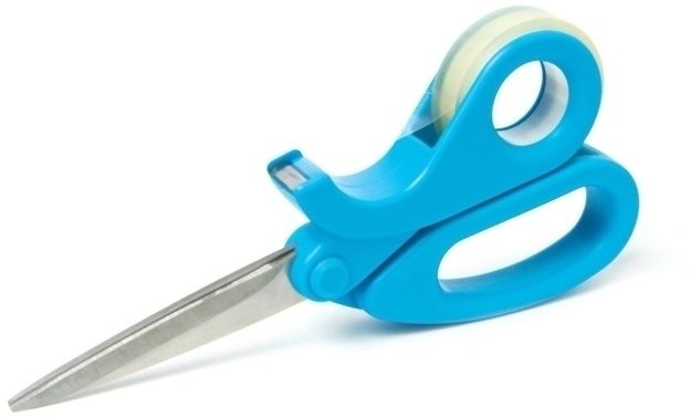 A scissor and tape in one, the ultimate office supply. 