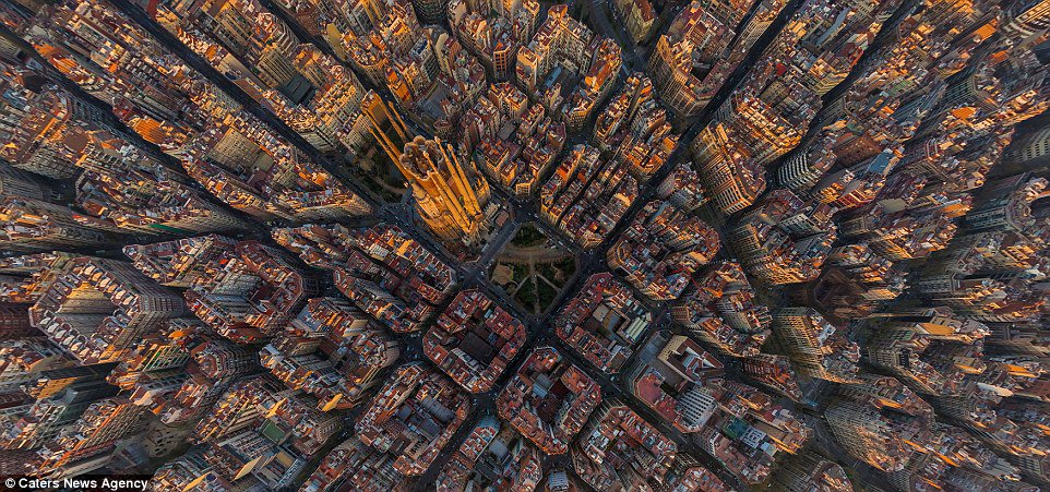 This perfectly ordered city is Barcelona in Spain - captured in the middle is the famous Sagrada Familia church